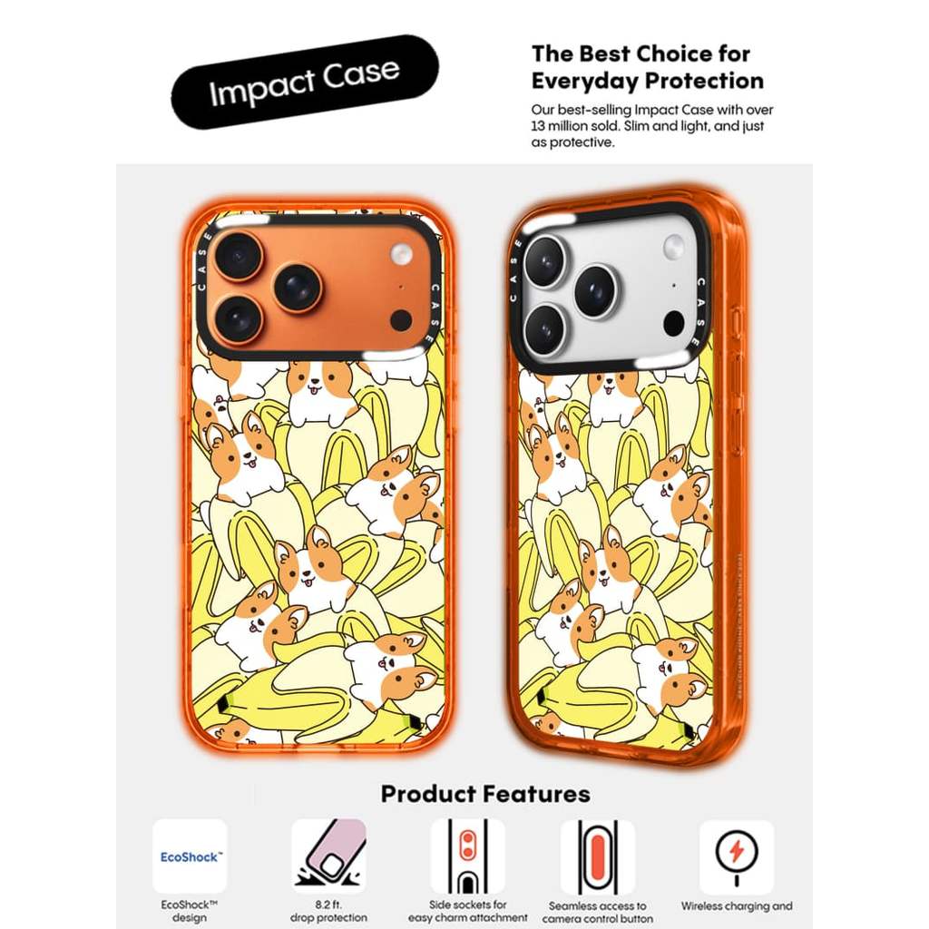CASECASE X Chuối corgi Cam Trong Suốt Cứng Hút Từ Tính Tác Động Dành Cho Apple IPhone 12 13 14 15 16 17 Pro Max Air Plus Có Hộp