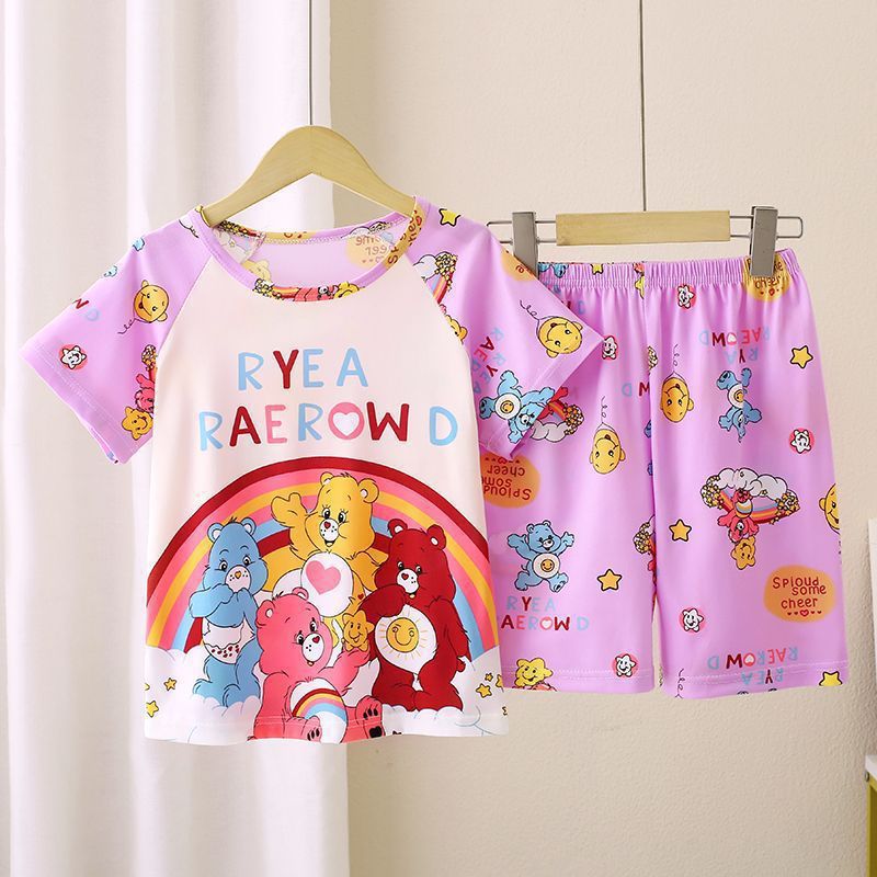 Bộ Đồ Ngủ Trẻ Em Tay Ngắn + Quần Short Bộ Hai Mảnh Mỏng Thân Thiện Với Da Loungewear Trẻ Em Loungewear Ngắn Tay Mỏng Hoạt Hình Vừa Lớn Trẻ Em Bộ Đồ Ngủ Disney ZQ