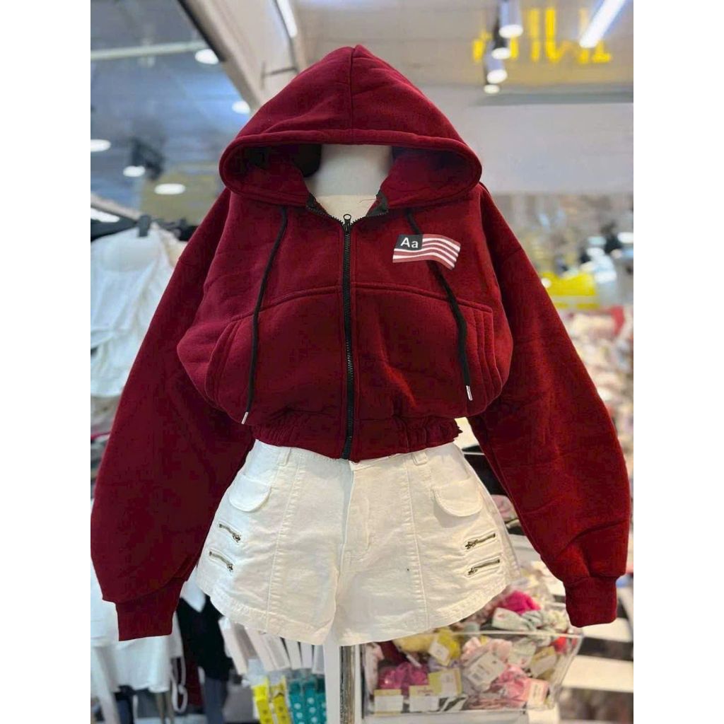 Áo khoác bigsize có khóa kéo mũ to, họa tiết cờ Mỹ CHỮ AA phong cách unisex cho nam và nữ.