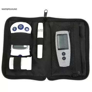MATQPELHUNE Máy đo đường huyết cầm tay Túi đựng huyết áp và oxy Máy đo nồng độ Người tổ chức Túi đựng dây kéo màu đen Hộ gia đình VN