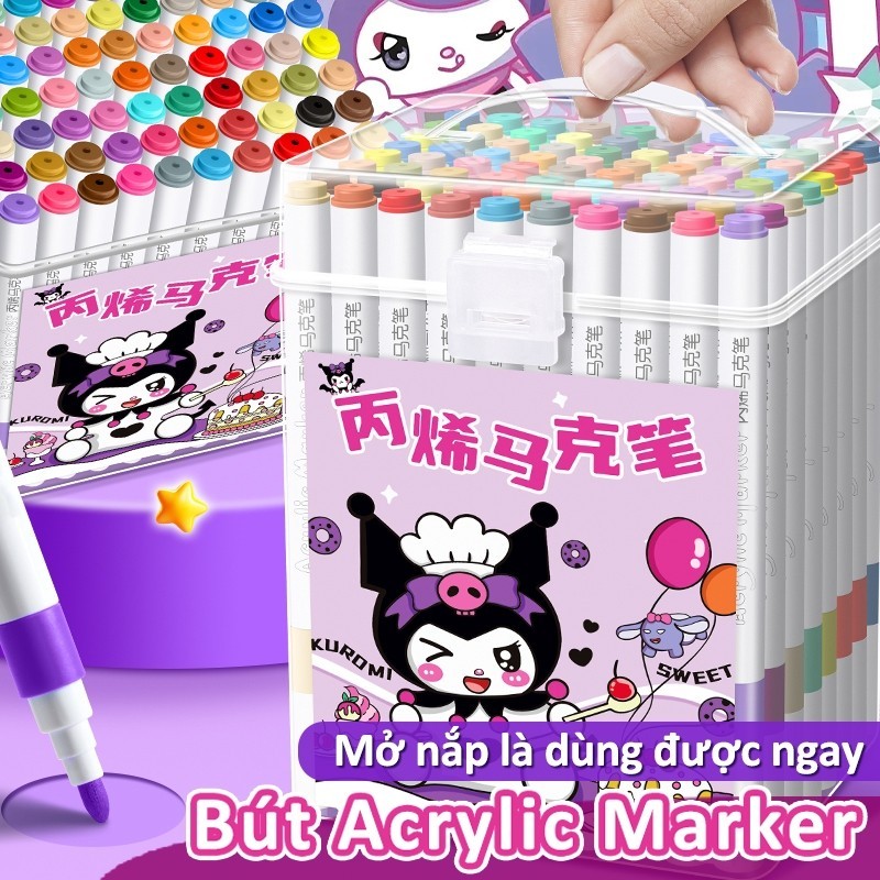 Bút màu Acrylic Marker cho bé – Bộ 36 màu tươi sáng, bút brush chống nước siêu bền, màu vẽ không phai cho bé sáng tạo