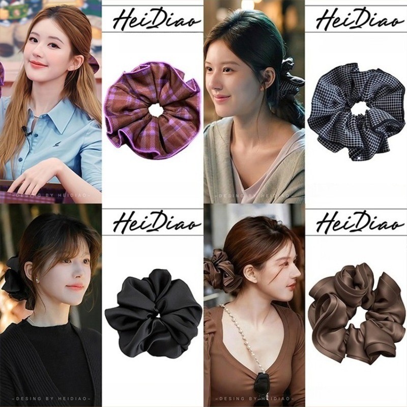 Dây buộc tóc hai lớp cỡ lớn kẻ sọc, phong cách thời trang