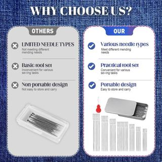 Bộ kim may bằng thép mắt lớn 2026 Bộ kim thép không gỉ nâng cấp để may tay 7 kích thước kim thêu da có ren để sửa chữa Quilting kim loại hợp kim đa năng di động an toàn đơn giản chắc chắn