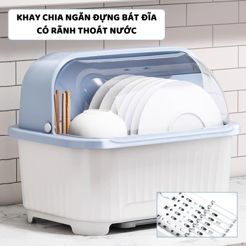 Giá Kệ Úp Chén Bát Đĩa Có Nắp Kín ENODA HOME, Hộp Đựng Bát Đũa Có Khay Thoát Nước 3 Size Cho Phòng Bếp GB004