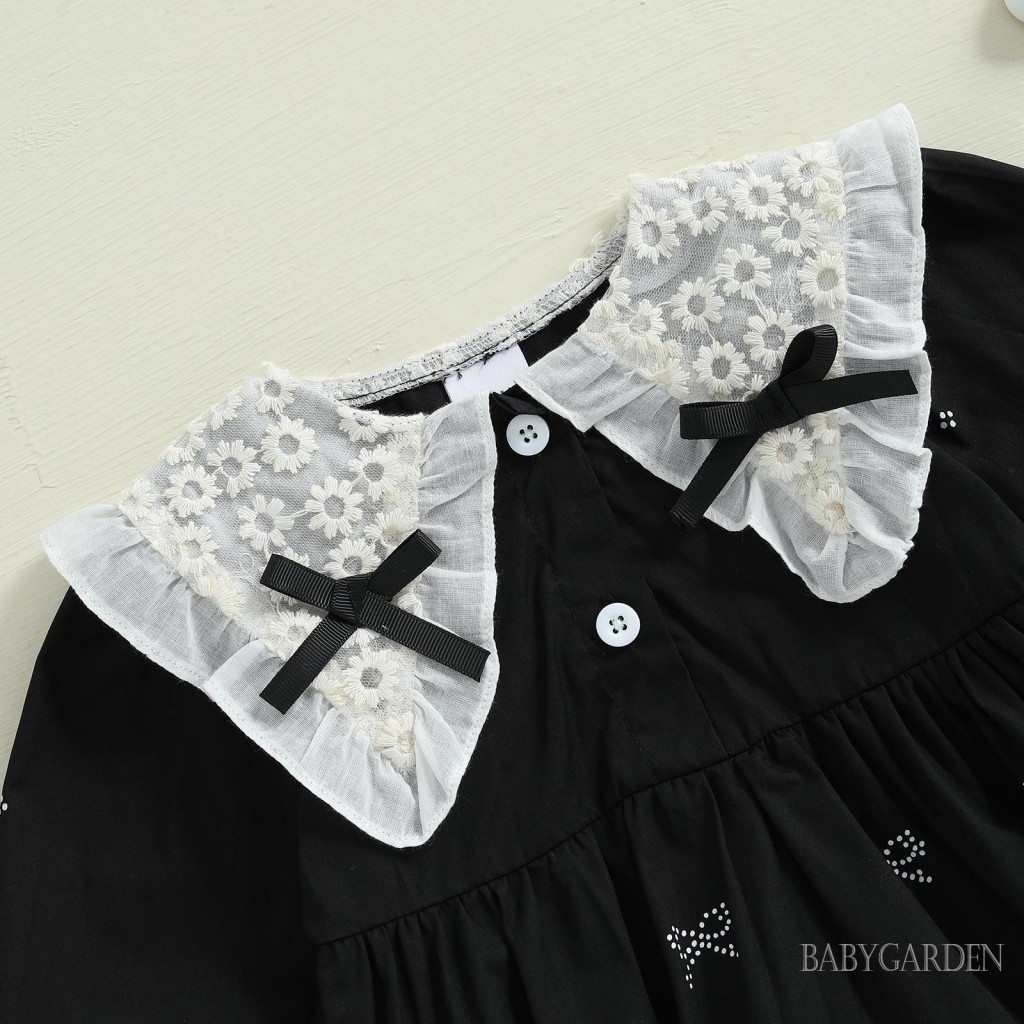 Áo liền quần dài tay cổ búp bê in nơ có tất màu đen