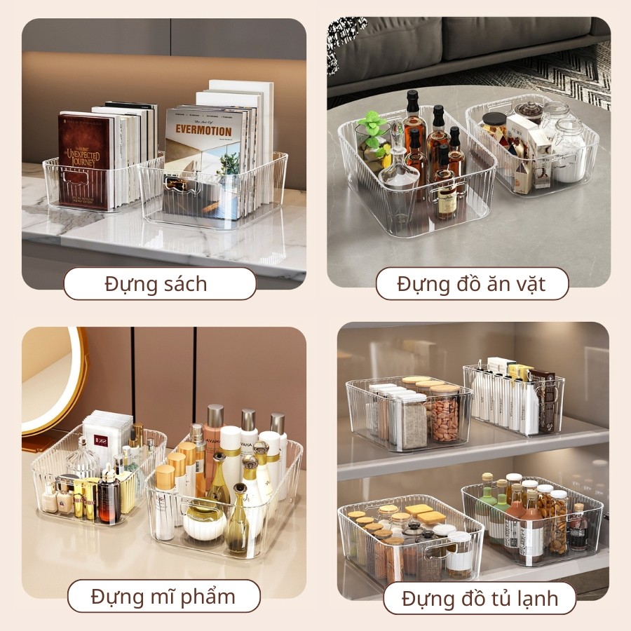 Khay Nhựa Trong Suốt Đựng Đồ Đa Năng ENODA HOME, Khay Đựng Mỹ Phẩm 3 Kích Thước Thiết Kế Kẻ Sọc Hiện Đại Q061