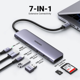 UGREEN USB C HUB 7 TRONG 1 4K @ 30hz 6 TRONG 1 Loại C sang HDMI 4K 2 Cổng USB 3.0 Đầu đọc thẻ SD TF PD100W
