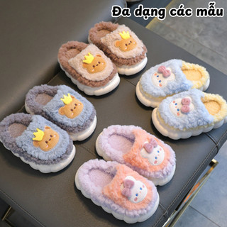 Dép bông đi trong nhà hình thú đáng yêu cho bé đế cao su chống trơn, siêu ấm, siêu mềm, dễ mang