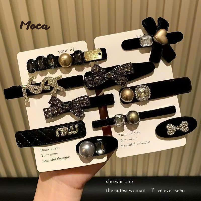 Bộ 5 Kẹp Tóc Lót Nhung Đính Hạt Loại Mới Cực Xinh Chất Liệu Cao Cấp Thiết Kế Sang Trọng/ Kẹp Hoa Sáng Bóng MOCA VN