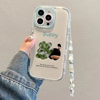 INS Cute Puppy Vỏ Gương Đơn Giản + Dây Xích Cho IPhone 16 11 15 14 13 12 Pro Max X Xr Xs Max 7 8 Plus Vỏ Điện Thoại Bảo Vệ Ống Kính Chống Sốc Mềm Vỏ Đen