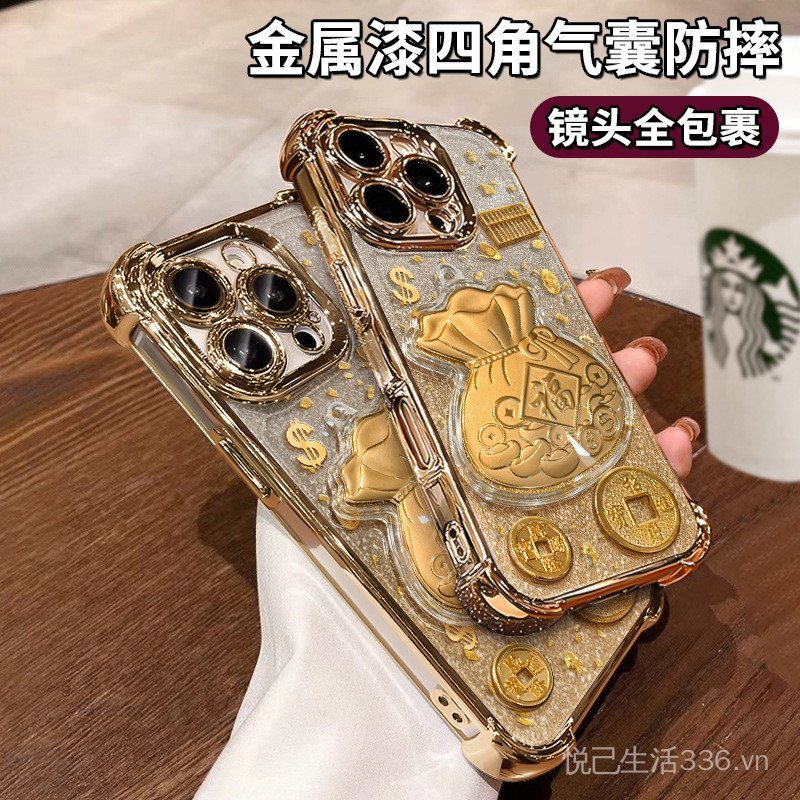 Giấy Vàng May Mắn Túi Miếng Dán Thích Hợp Cho 17promax Vỏ Điện Thoại iphone15 Mạ Điện Chống Sốc 16 Nữ Mới 14
