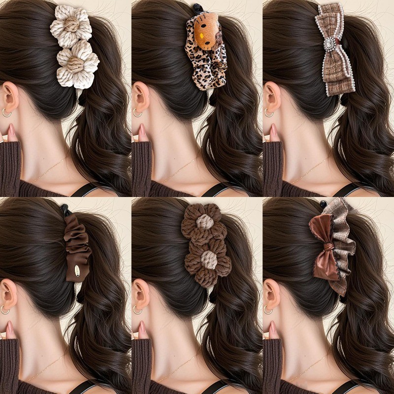 Kẹp tóc nơ Hàn Quốc Màu cà phê Kẹp tóc hoa đơn giản