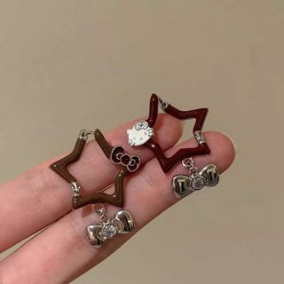 Bông tai nơ hình ngôi sao năm cánh màu đỏ phong cách Nhật Bản dành cho nữ