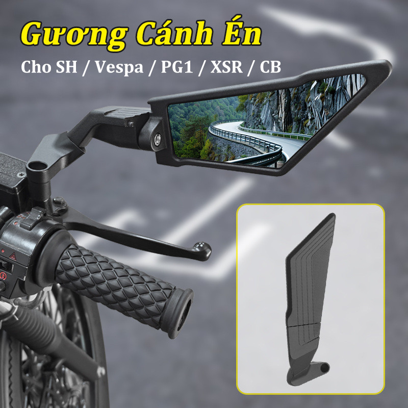 Gương Cánh Én, Cho SH / Vespa / PG1 / XSR / CB, Mặt Kính Trắng, Góc Rộng, 1Cặp