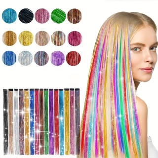 GUSTAVA Kẹp Trong Phần Mở Rộng Tóc, Điểm Nổi Bật Kẹp Lấp Lánh Nhiều Màu Sắc Tóc Tinsel, Thời Trang Tổng Hợp Dài Thẳng Cổ Tích Tóc Giả Tóc Giả Nữ
