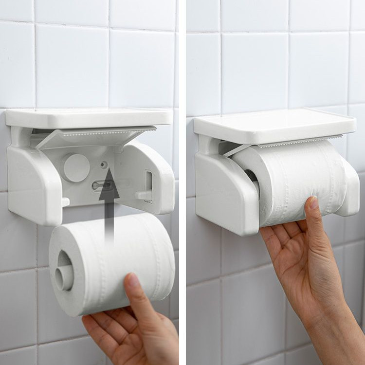 Chất liệu nhựa, Giá đỡ khăn giấy treo tường, Nhà không đục lỗ, Giá đỡ cuộn chống bụi phòng tắm, Giá đựng giấy vệ sinh điện thoại di động