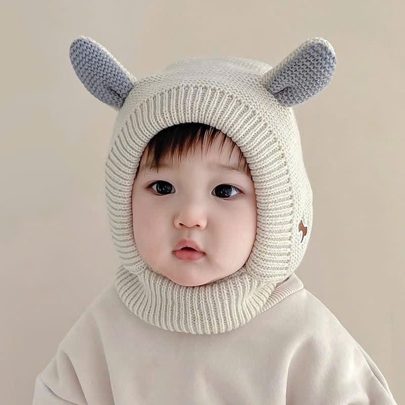 Mũ Len Dệt Kim Liền Khăn Hình Tai Thú Đáng Yêu Siêu Ấm Cho Bé Mùa Đông Quà Tặng Giáng Sinh Noel Cho Bé
