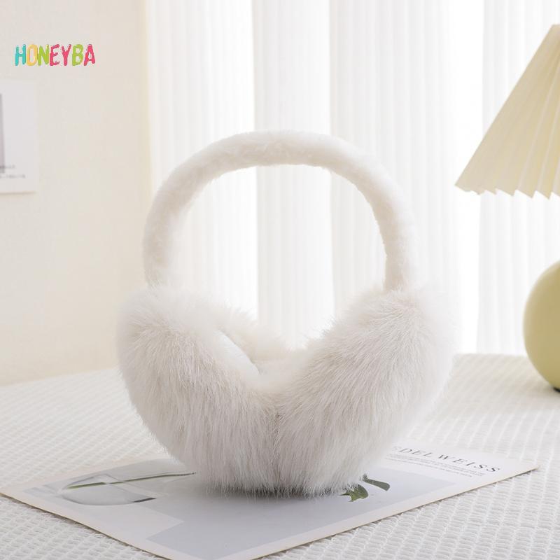 < Honeyba > Bịt Tai Giả Mềm Mại Thời Trang Mùa Đông Cho Nữ Màu Trơn Earflap Ngoài Trời Bảo Vệ Lạnh Bịt Tai
