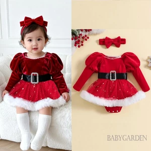 Bé Gái Quần Áo Giáng Sinh Chắp Vá Kim Sa Lấp Lánh Ngôi Sao Mặt Trăng Lưới Viền Dài Tay Áo Liền Quần Có Băng Đô