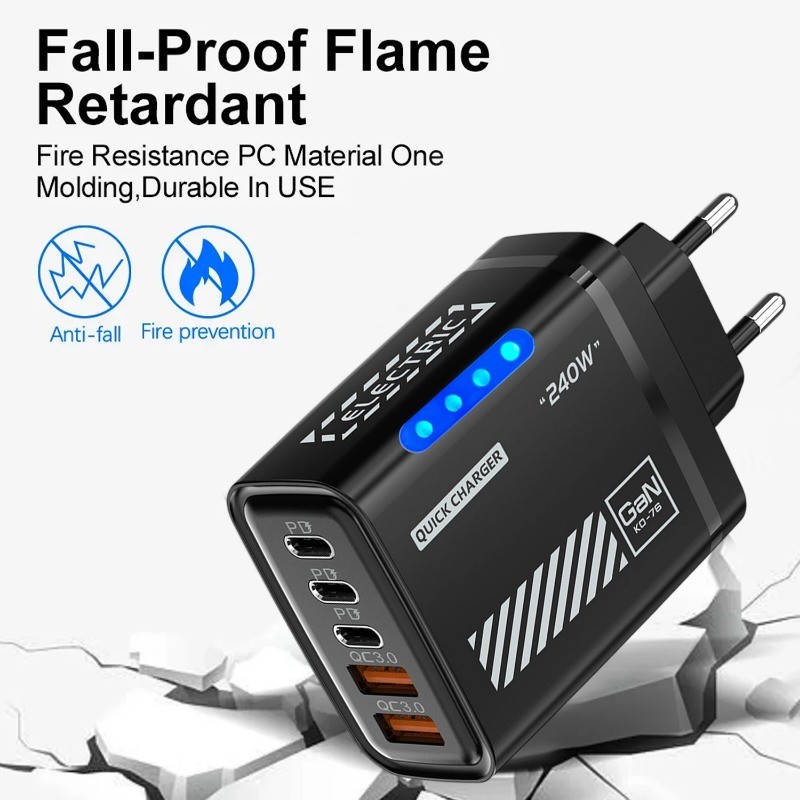 Bộ sạc USB 3PD 2 hiện tại ổn định cho IPhone - Bộ sạc phích cắm EU chống cháy cho máy tính xách tay Android - Bộ chuyển đổi nguồn 5IN1 240W bền bỉ