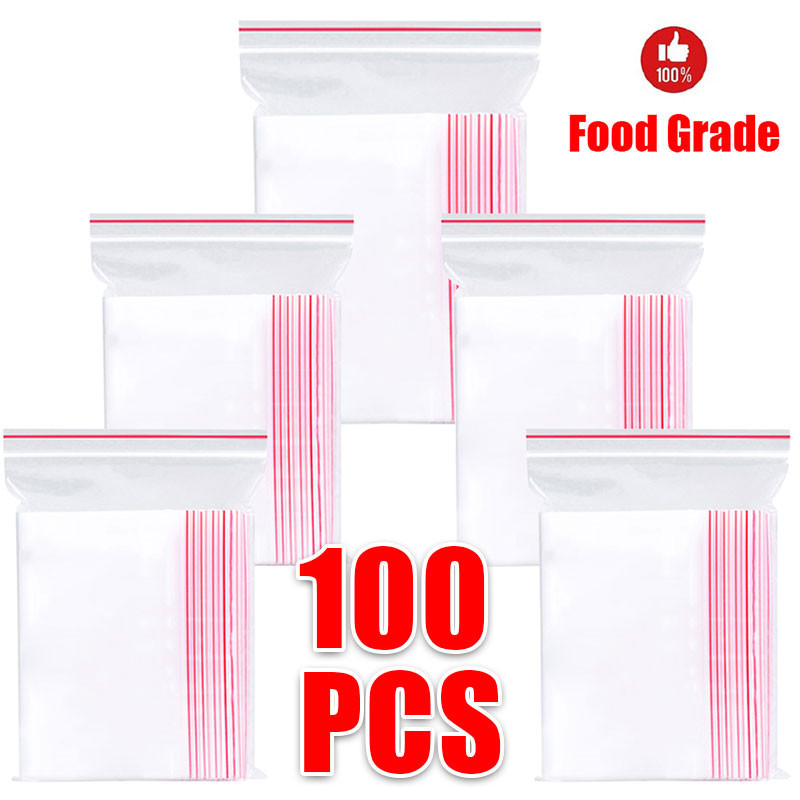 100 Chiếc Túi Bảo Quản Đóng Gói Thực Phẩm Nhà Bếp / Túi Kín Trong Suốt PE / Túi Niêm Phong Zip