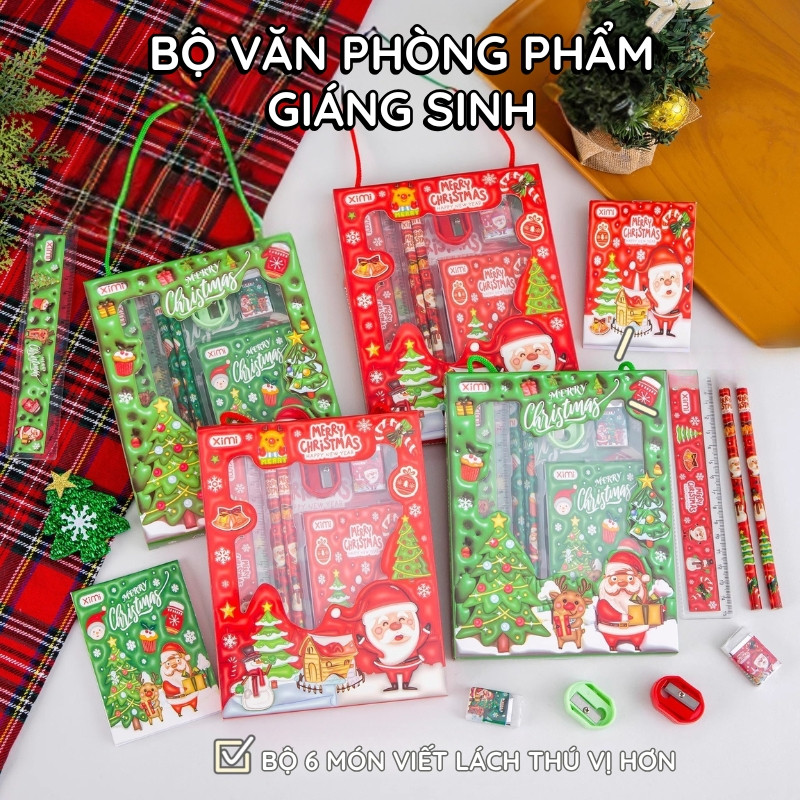 Set Đồ Dùng Học Tập Giáng Sinh 6 Món – Bút Chì Và Dụng Cụ Học Tập Hình Noel Cho Bé Dịp Lễ Cuối Năm