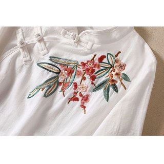 Áo sơ mi cổ đứng phong cách dân tộc Trung Quốc cổ điển, thêu tay, chất liệu vải lanh cotton