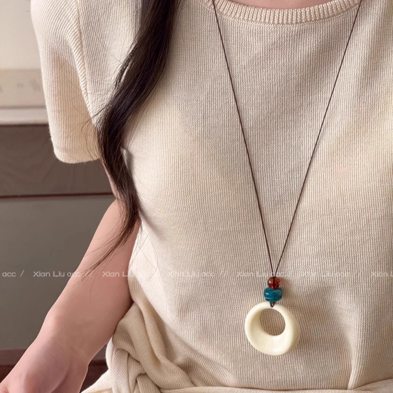 Mặt dây chuyền nhựa hình học phong cách retro Trung Hoa, thời trang đơn giản cho nữ