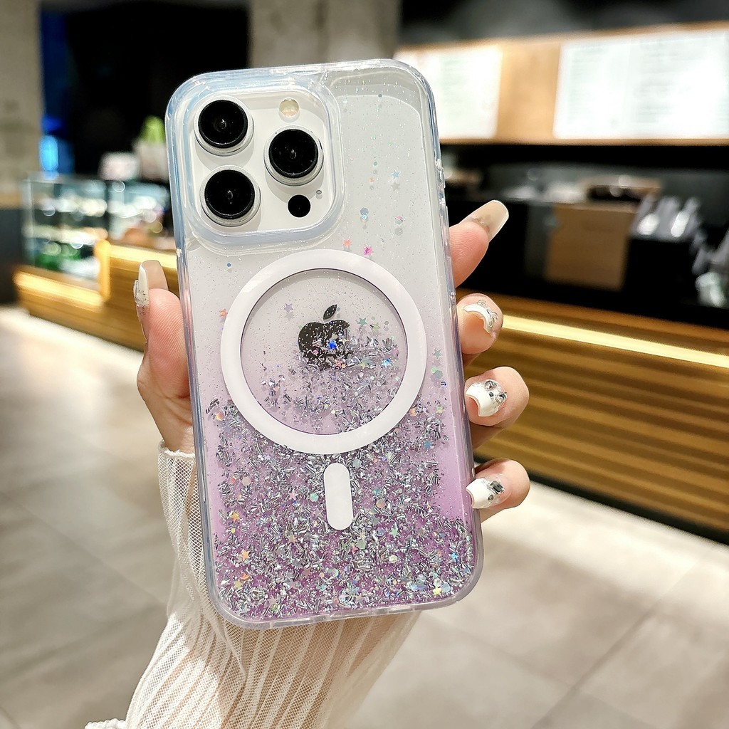 Ốp Điện Thoại IPhone 17 Pro max Từ Lấp Lánh Gradient 17 AIR Glitter 16pro Kim Cương Giả Trong Suốt Chống Sốc 15 Vỏ Bảo Vệ