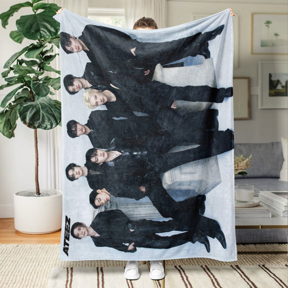 Chăn Flannel in một mặt Kpop ATEEZ cho ghế Sofa, giường ngủ, văn phòng hoặc du lịch