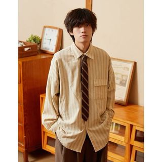 Áo sơ mi nam vải nhung retro, phong cách đại học Mỹ, phù hợp unisex