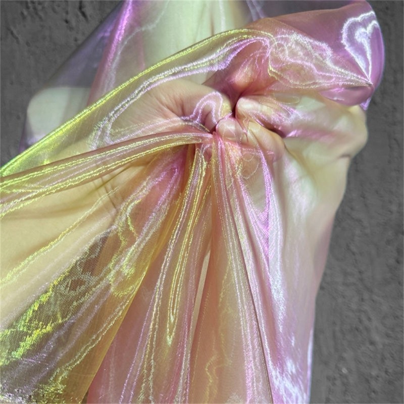 SHI Màu kim loại Sheer Organza 50x140cm Vải tuyn màu Gradient cho váy cưới Dự án làm đồ che mặt cô dâu
