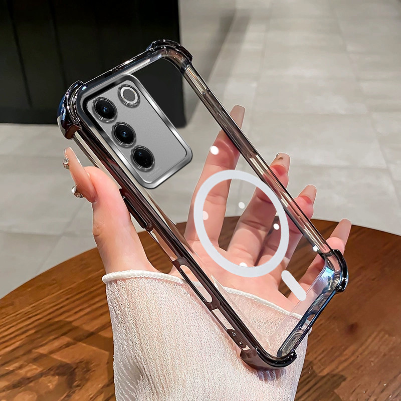 Ốp Lưng Cho Vivo V27 PRO V27E Từ Tính Không Dây Trong Suốt Bốn Góc Chống Sốc Bảo Vệ Ống Kính Vỏ Điện Thoại SJSFDDR