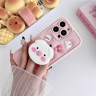 Giá Đỡ 3D Silicone Hồng Dễ Thương Heo Con Hoạt Hình Dành Cho iPhone 17 16 15 14 13 12 11 Pro Max 7 8 XXR XS
