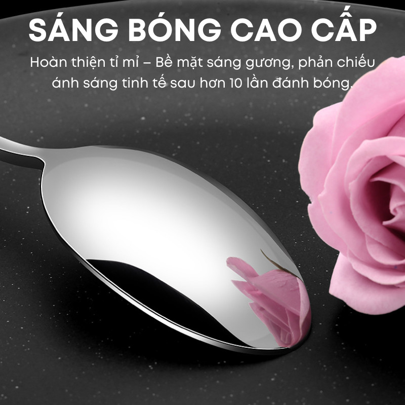 Combo 6 Thìa Inox Cán Trơn KOOBEE Cao Cấp – 5 Kích Thước, Chống Trượt, Sáng Gương, Dày Dặn Chắc Tay 1010