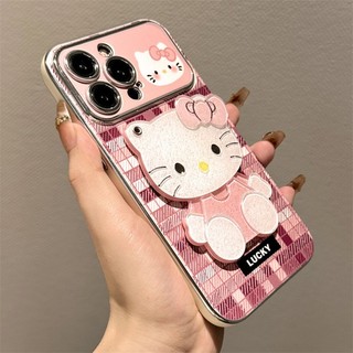 Vỏ Mèo INS Kitty + Dây Xích Cho IPhone 16 11 15 14 13 12 Pro Max X Xr Xs Max 6 6s 7 8 Plus SE 2020 Vỏ Điện Thoại Bảo Vệ Ống Kính Chống Sốc Mềm + Vỏ Gương Đen