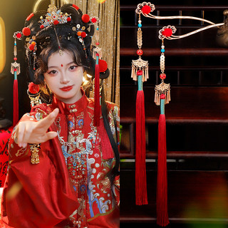 Kẹp tóc tua rua đỏ cổ Hanfu - Phụ kiện tóc retro phù hợp cả năm mới và hàng ngày