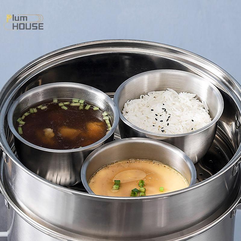 PlumHOUSE Bát Trứng Hấp Inox 304 Có Nắp Bộ Đồ Ăn Nhà Bếp Salad Trái Cây Món Tráng Miệng Bát Canh Hộp Đựng Thực Phẩm Mì Cơm Bát VN