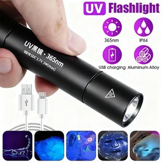 Đèn pin cực tím RATTANCO, Đèn pin UV có thể sạc lại có thể phóng to, Dụng cụ phát hiện ánh sáng đen cầm tay 365nm
