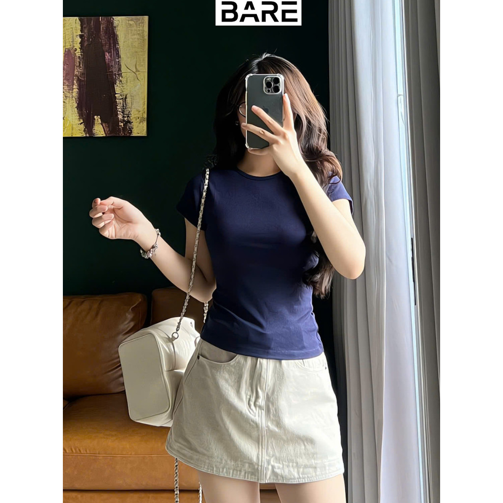 Áo ôm body cổ tròn basic vải thun zip lụa thắt eo, Áo thun nữ babytee tay ngắn dễ thương _AT037