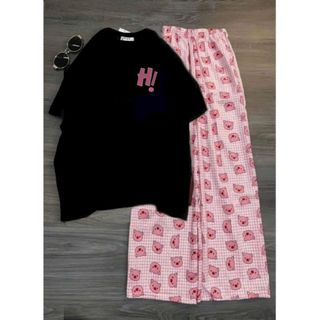 SÉT BỘ ĐỒ NỮ QUẦN HEO HỒNG + PHỐI ÁO PHÔNG TAY NGẮN HÌNH IN Ở NGGUC  -thuba94