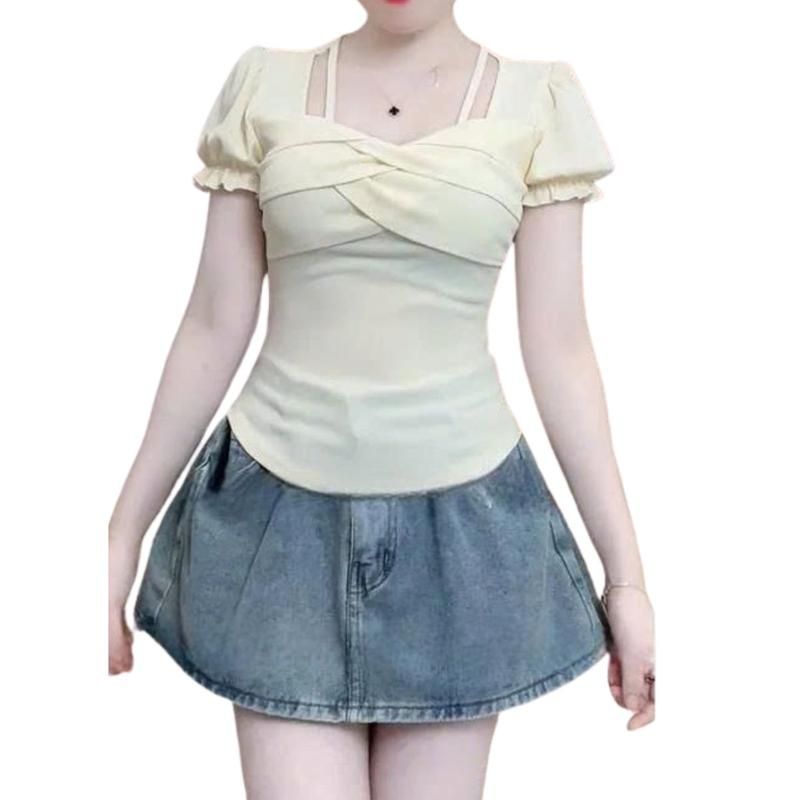 Áo Thun Tay Ngắn Bigsize Ôm Body ESHOP MS482 Thiết Kế Cổ Vuông Phối Dây Sang Chảnh Tôn Dáng 45-85kg