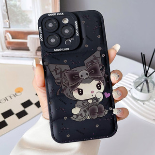 Ốp điện thoại hoạt hình Kuromi cho iPhone 17 / 17Air / 16E / 15 Plus / 14 / 13 / 12 / 11 / Pro Max. Chống sốc rơi. Hộp đựng túi khí kiểu áo khoác silicon lỏng che phủ toàn diện