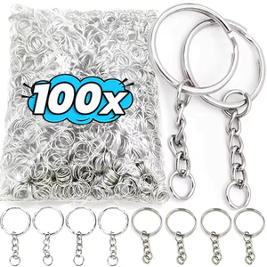 50 / 100 Cái DIY Split Blank Keyrings - Mặt dây chuyền móc khóa được đánh bóng bằng bạc