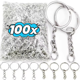 50 / 100 Cái DIY Split Blank Keyrings - Mặt dây chuyền móc khóa được đánh bóng bằng bạc
