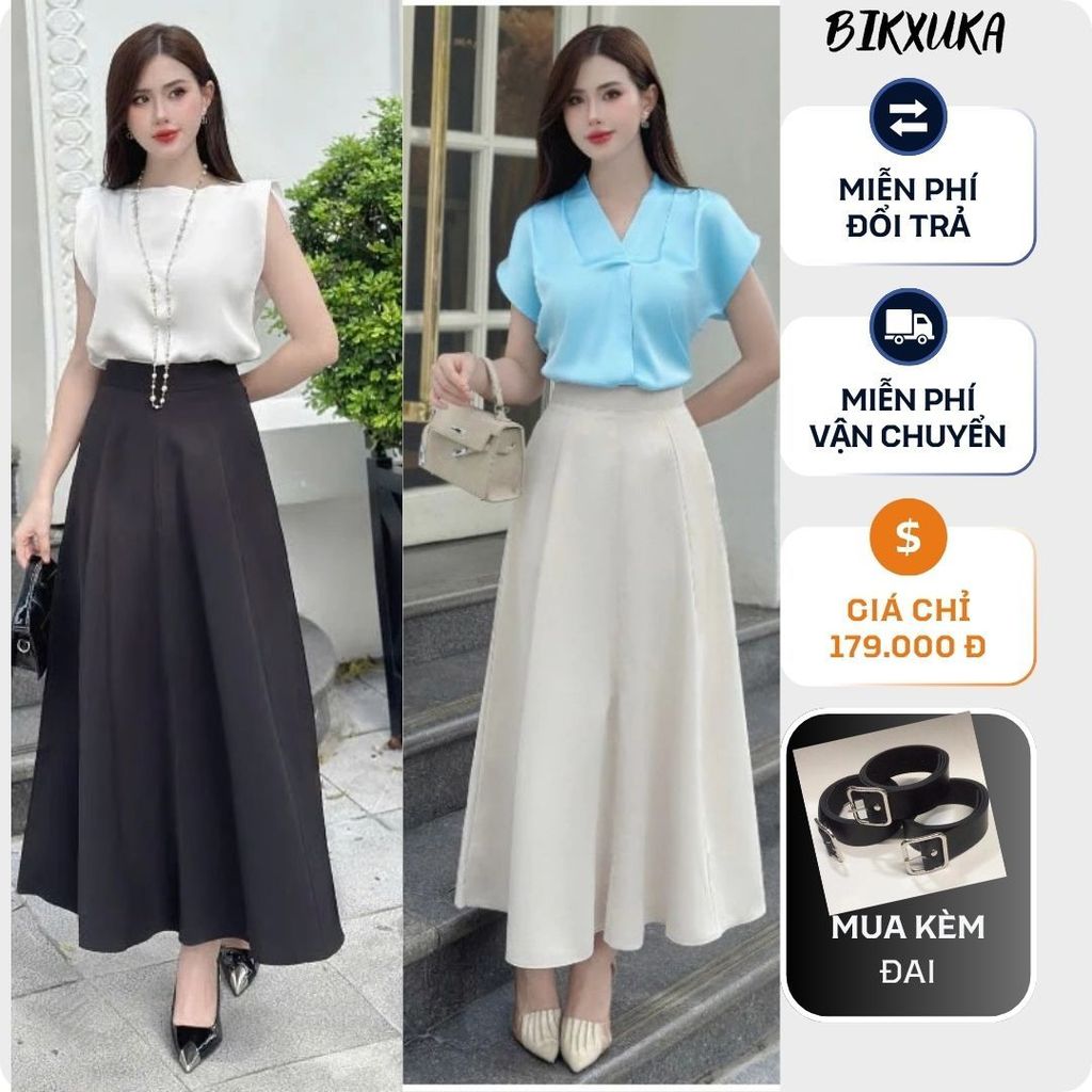 Chân váy chắp 8 mảnh cạp cao dài 90cm dáng suông chữ A che bụng tốt tôn dáng có túi 2 bên có bigsize CV02B
