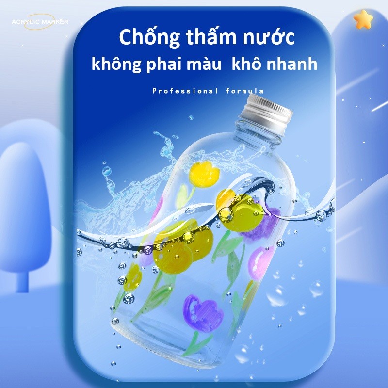 Bút màu Acrylic Marker cho bé – Hộp 48 màu sáng tạo, chống thấm nước, hình phi hành gia độc đáo
