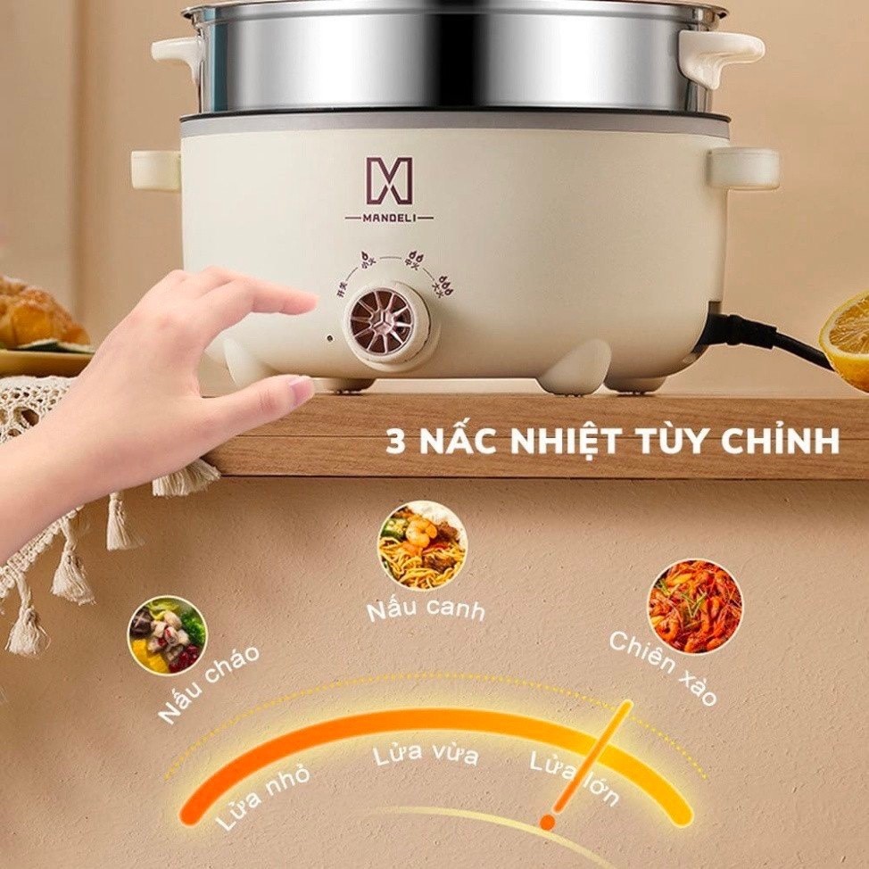 🔥Nồi Lẩu Điện 28cm Nút Cơ, Nồi Nấu Mì 2 Tầng Kèm Giá Hấp Cao Cấp, Ăn Lẩu, Ăn Mỳ Siêu Tiện