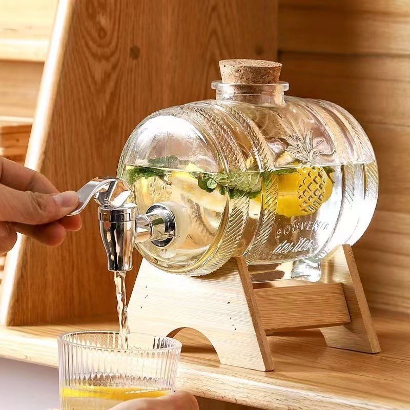 Bình thủy tinh đựng rượu dung tích 3 lít - 5 lít tặng kèm vòi và kệ gỗ dày dặn