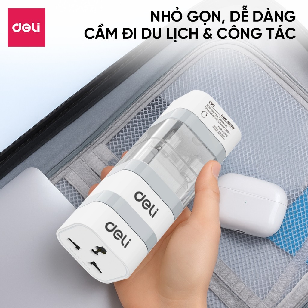 Ổ Cắm Chuyển Đổi 3 Chân Sang 2 Chân, Ổ Cắm Tiêu Chuẩn Châu ÂU, Mỹ, Anh Dùng Đa Quốc Gia Du Lịch